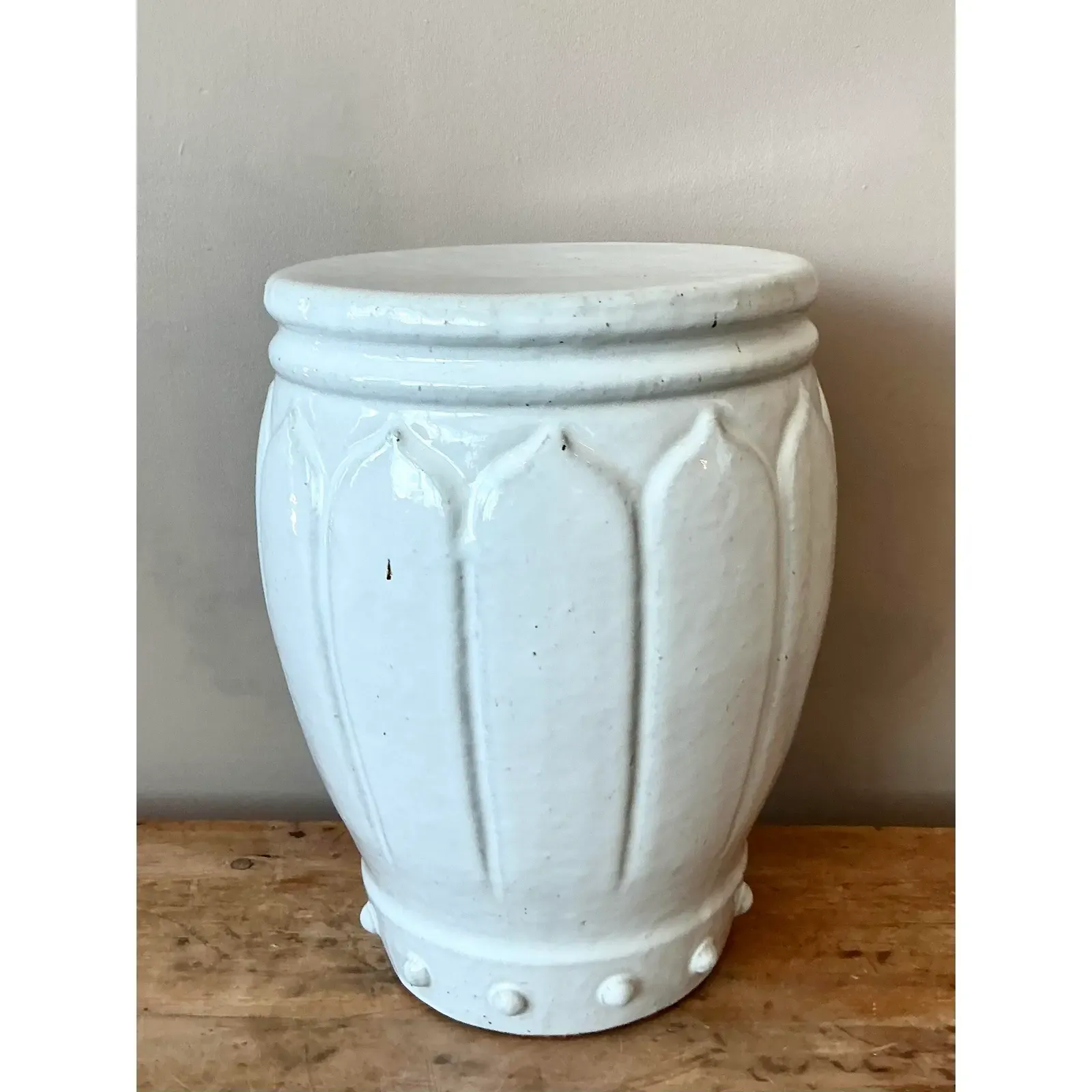 Vintage Regency Glazed Ceramic Low Stool - Back view