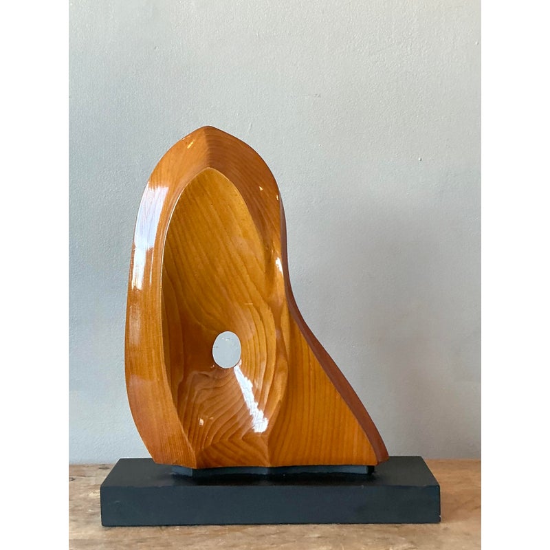 Vintage Boho Polished Wood Abstract Sculpture - Side view