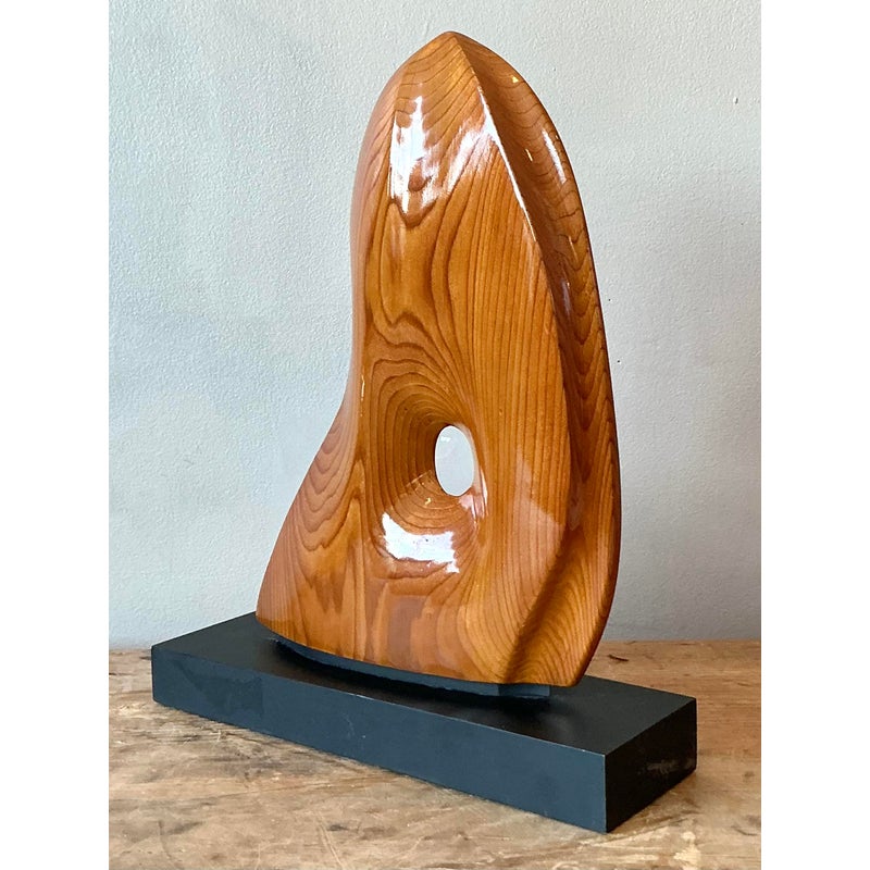 Vintage Boho Polished Wood Abstract Sculpture - Back view