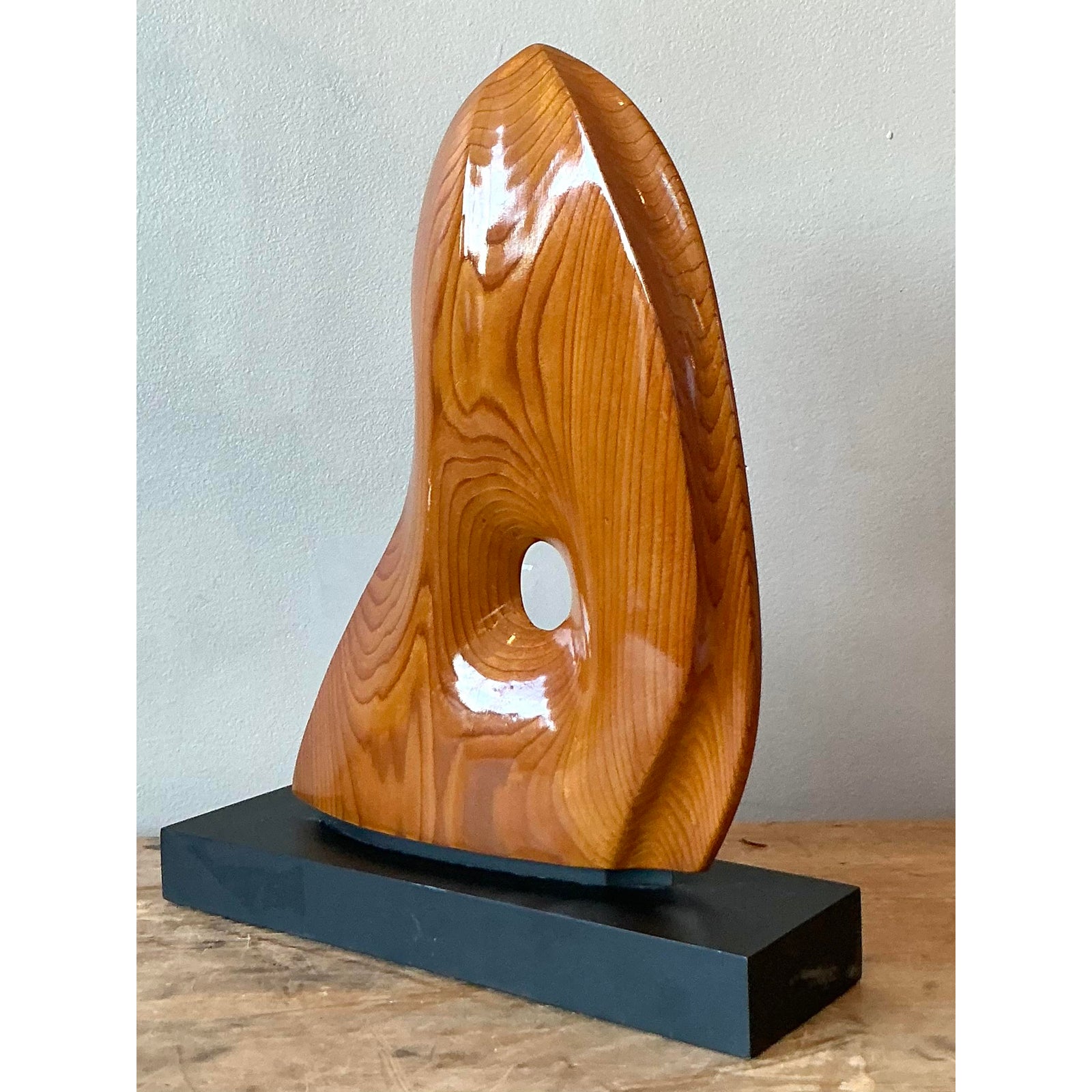 Vintage Boho Polished Wood Abstract Sculpture - Top view