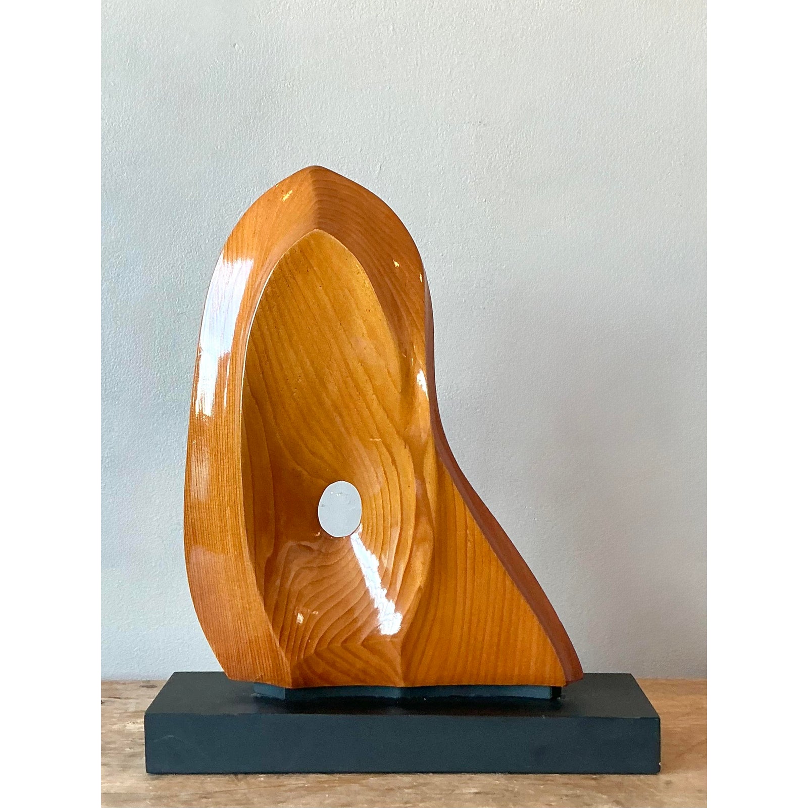 Vintage Boho Polished Wood Abstract Sculpture - Detail view