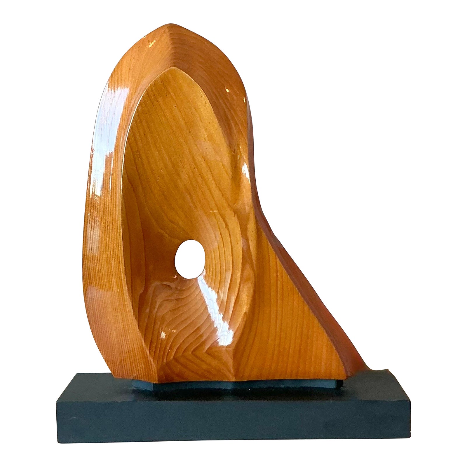 Vintage Boho Polished Wood Abstract Sculpture