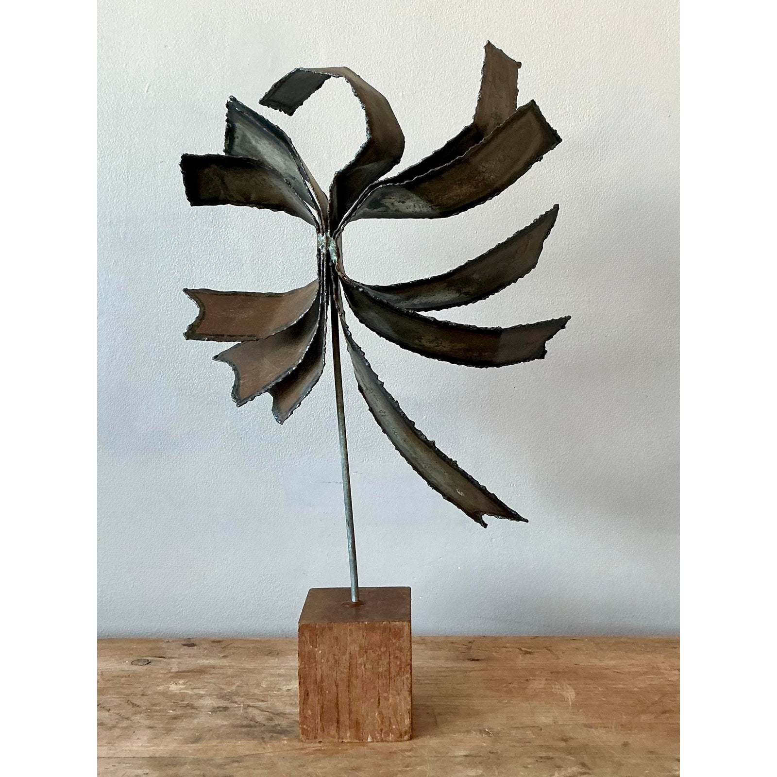 Vintage Boho Torch Cut Metal Bands Sculpture - Side view