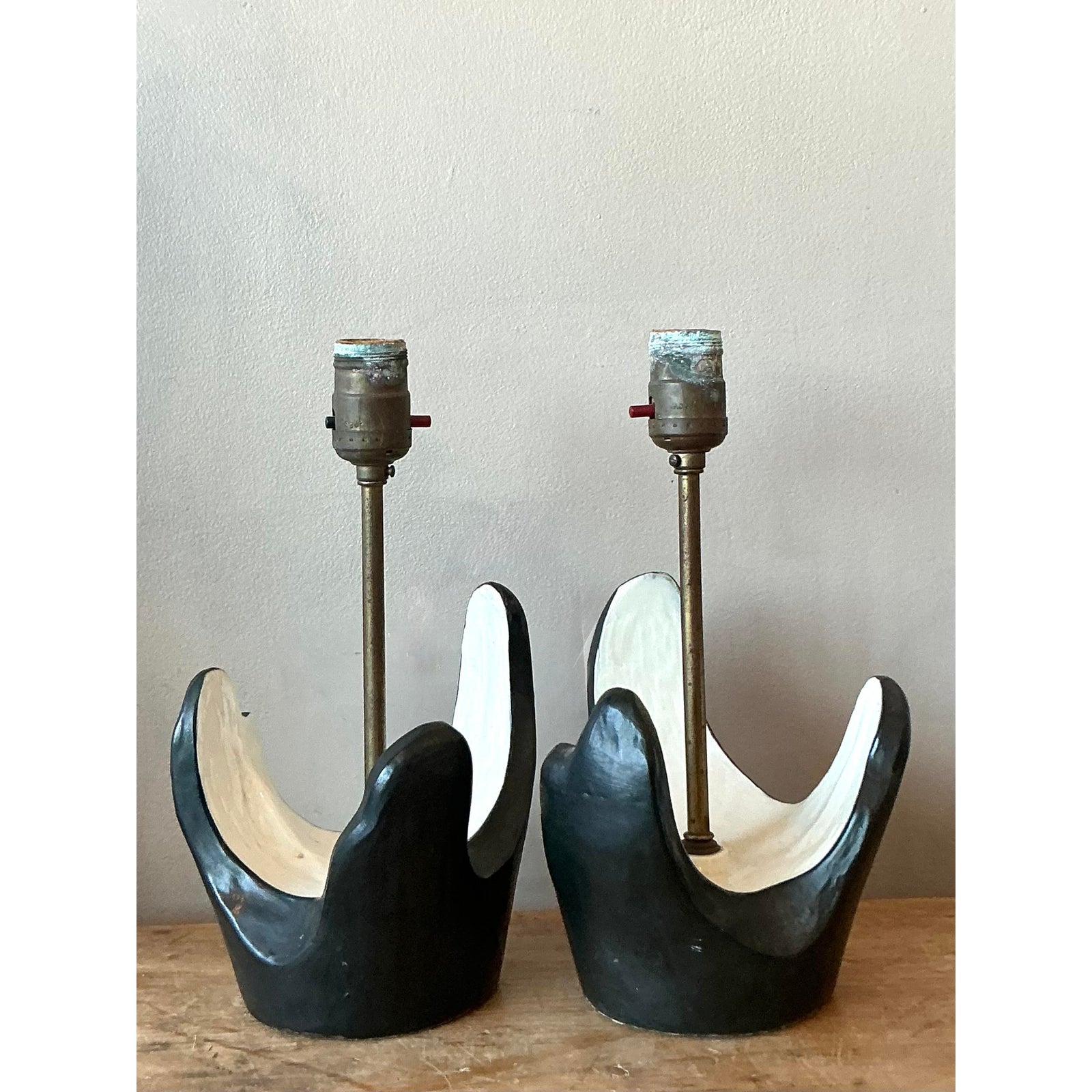 Vintage MCM Plaster Abstract Lamps - A Pair - Side view