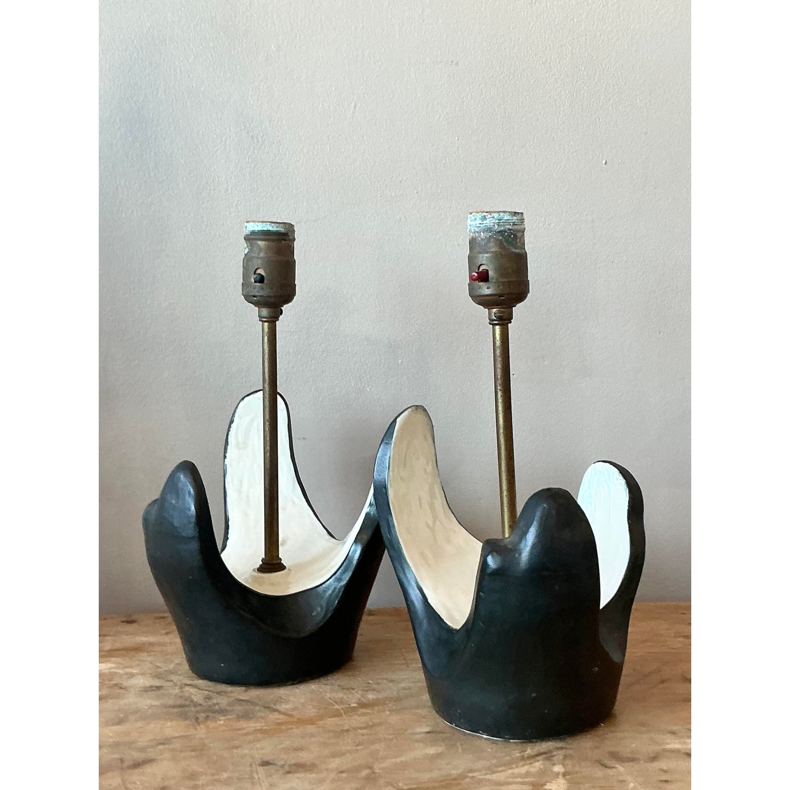 Vintage MCM Plaster Abstract Lamps - A Pair - Detail view