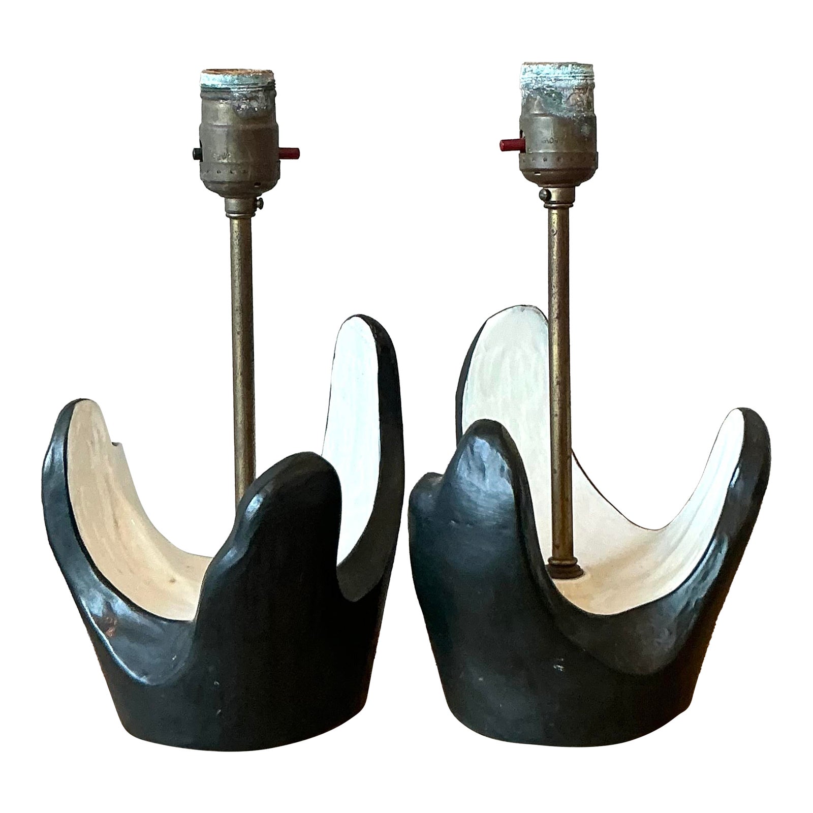 Vintage MCM Plaster Abstract Lamps - A Pair