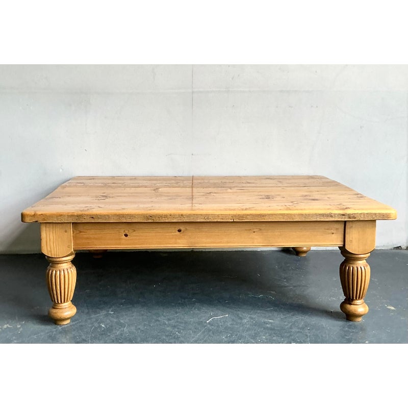 Vintage Boho Knotty Pine Farm Coffee Table - Back view