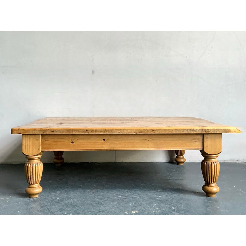 Vintage Boho Knotty Pine Farm Coffee Table - Top view