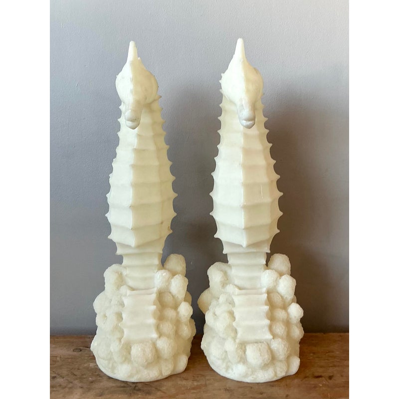 Vintage Coastal Cast Resin Seahorses Lamps - A Pair - Top view