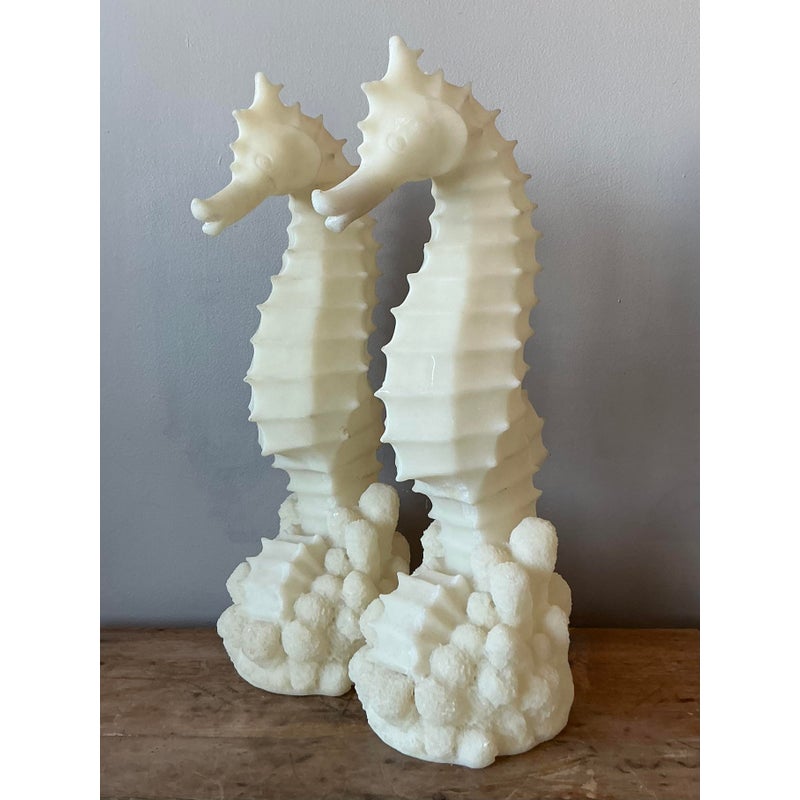 Vintage Coastal Cast Resin Seahorses Lamps - A Pair - Side view