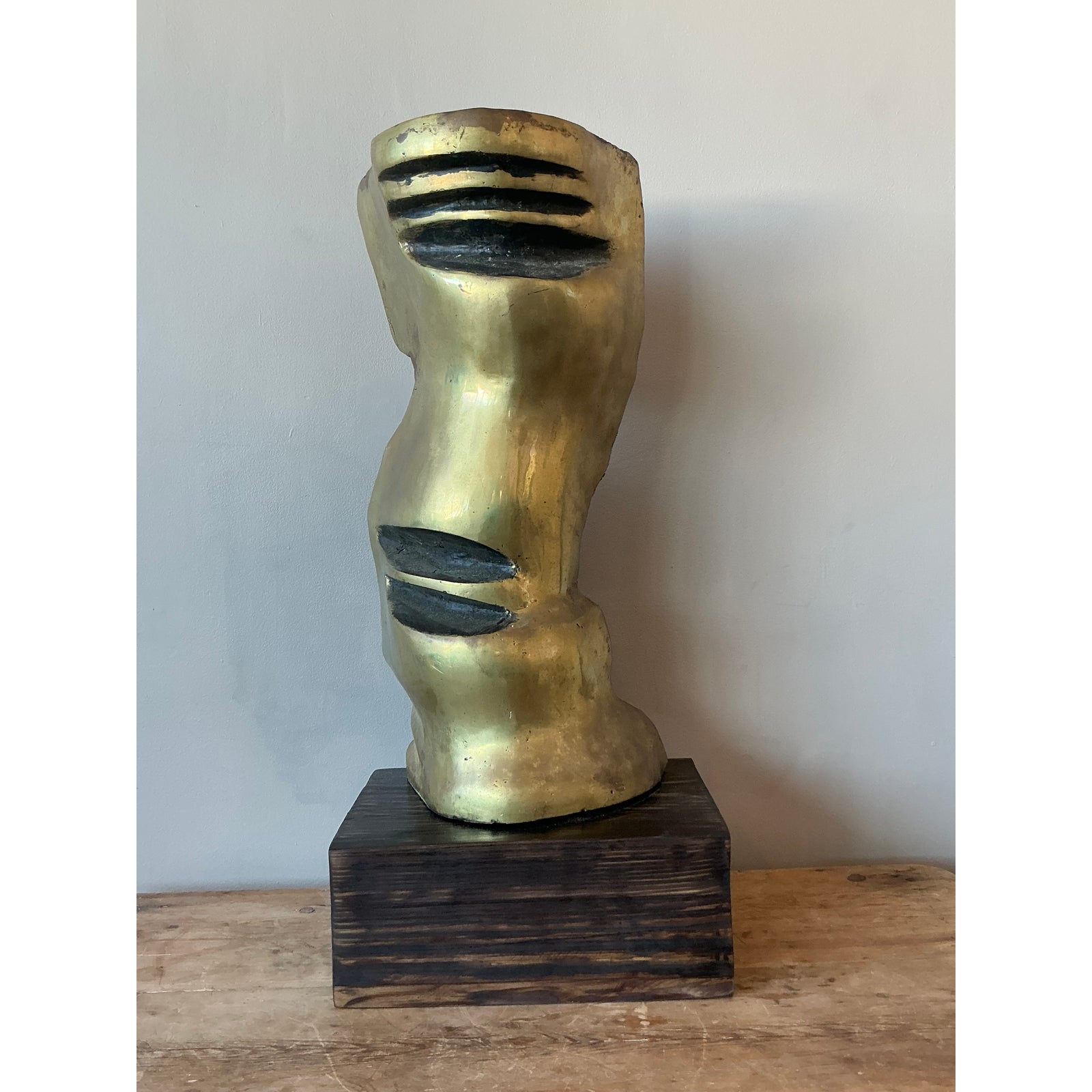 Vintage Boho Abstract Polished Bronze Sculpture - Side view