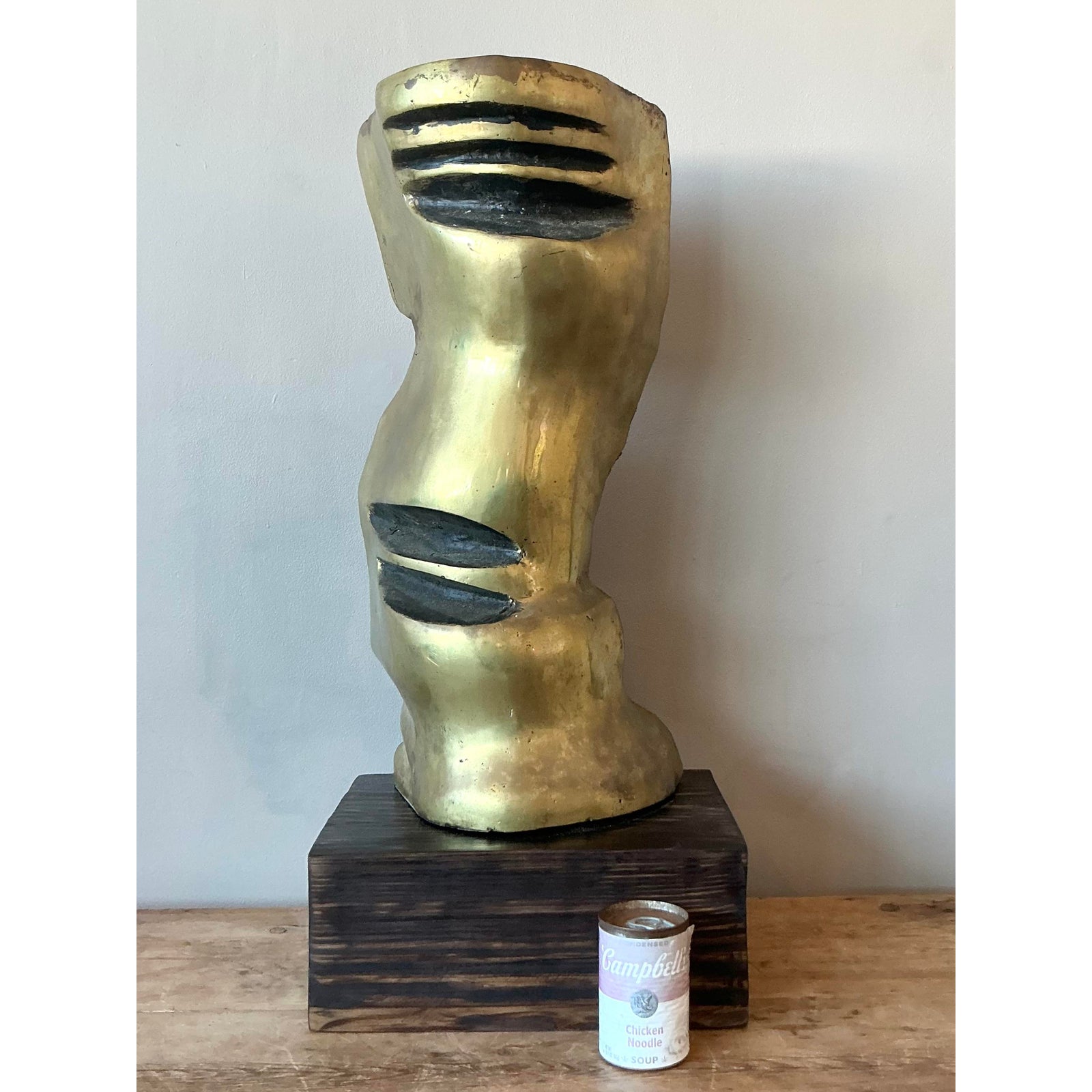 Vintage Boho Abstract Polished Bronze Sculpture - Back view