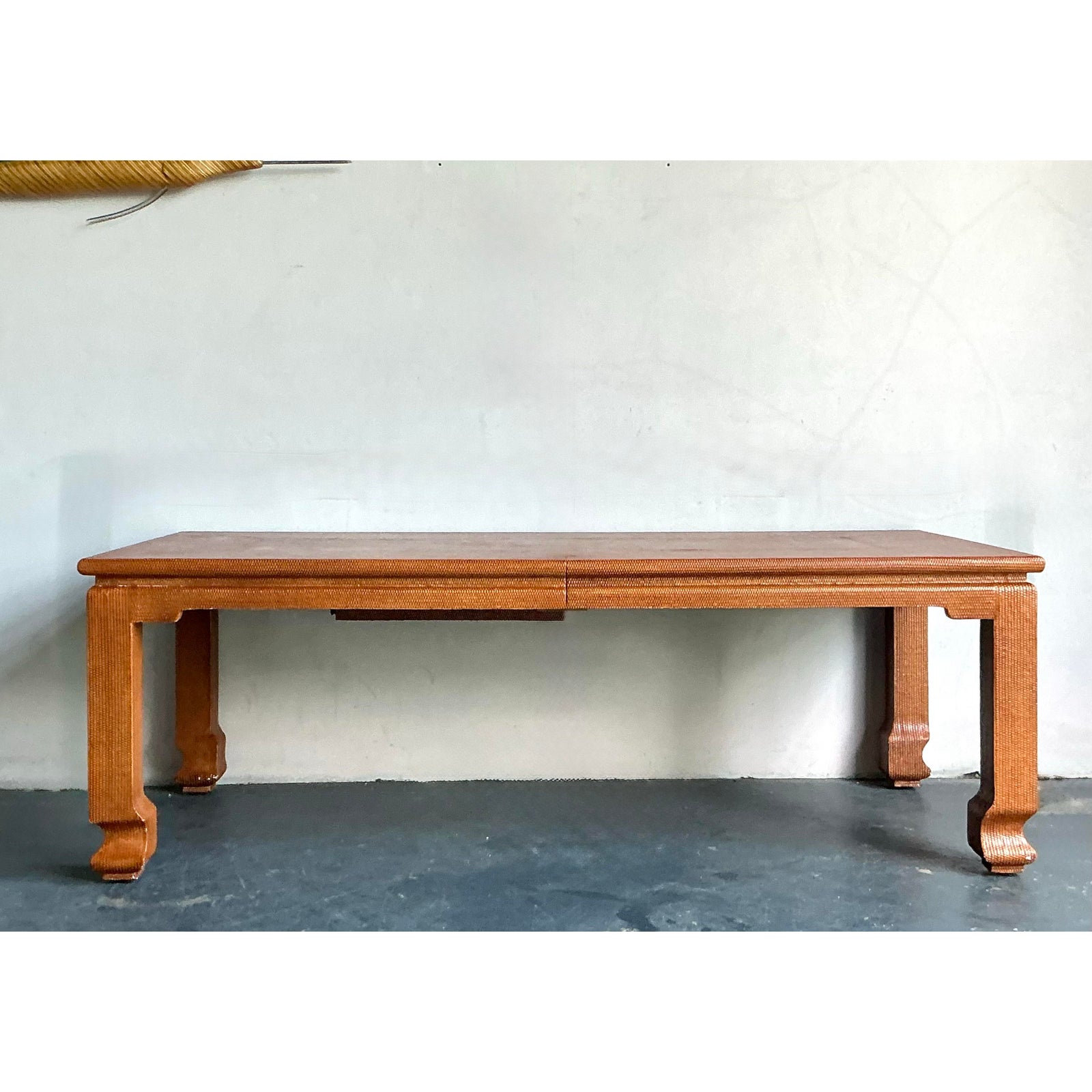 Vintage Boho Grasscloth Ming Extendable Dining Table - Side view