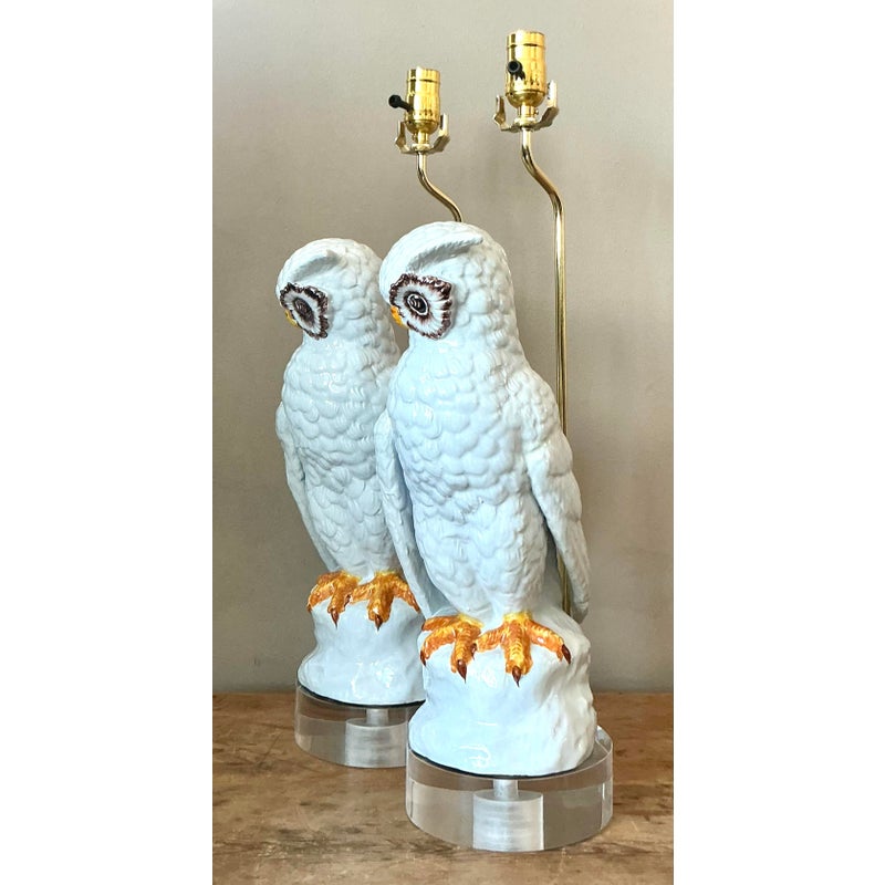 Vintage Italian Glazed Ceramic Owls - A Pair - Back view