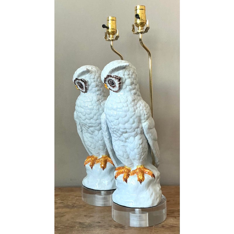 Vintage Italian Glazed Ceramic Owls - A Pair - Top view