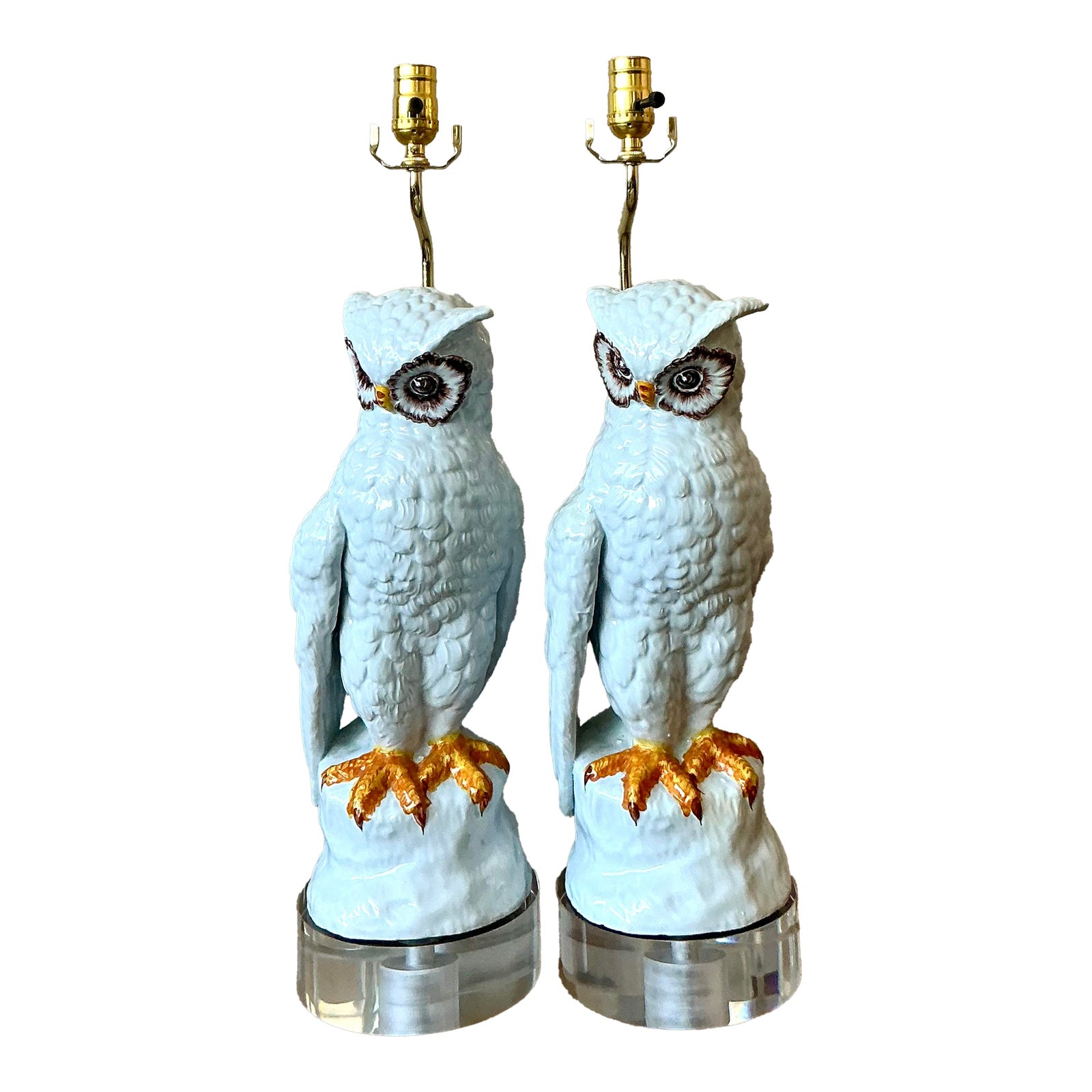 Vintage Italian Glazed Ceramic Owls - A Pair