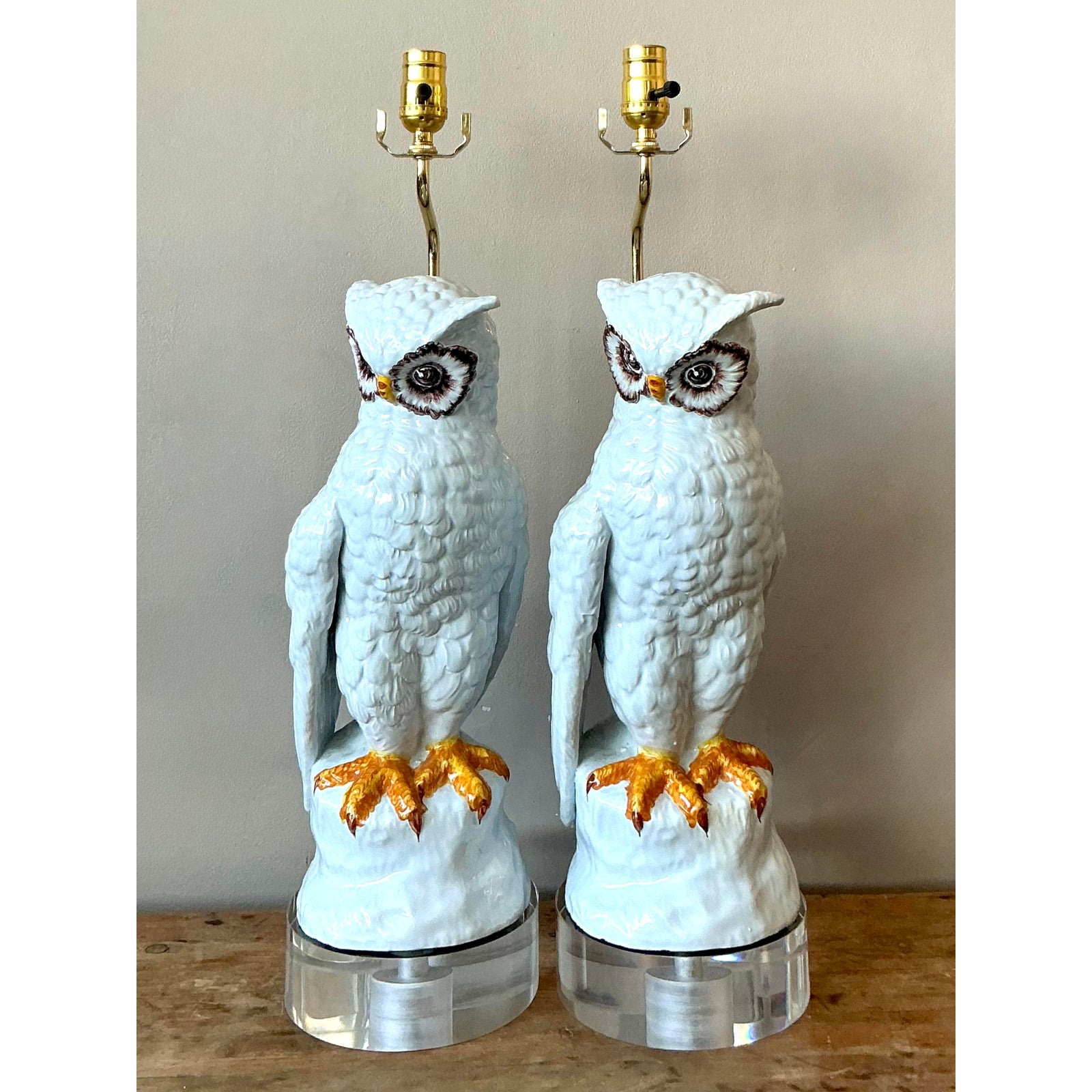 Vintage Italian Glazed Ceramic Owls - A Pair - Detail view