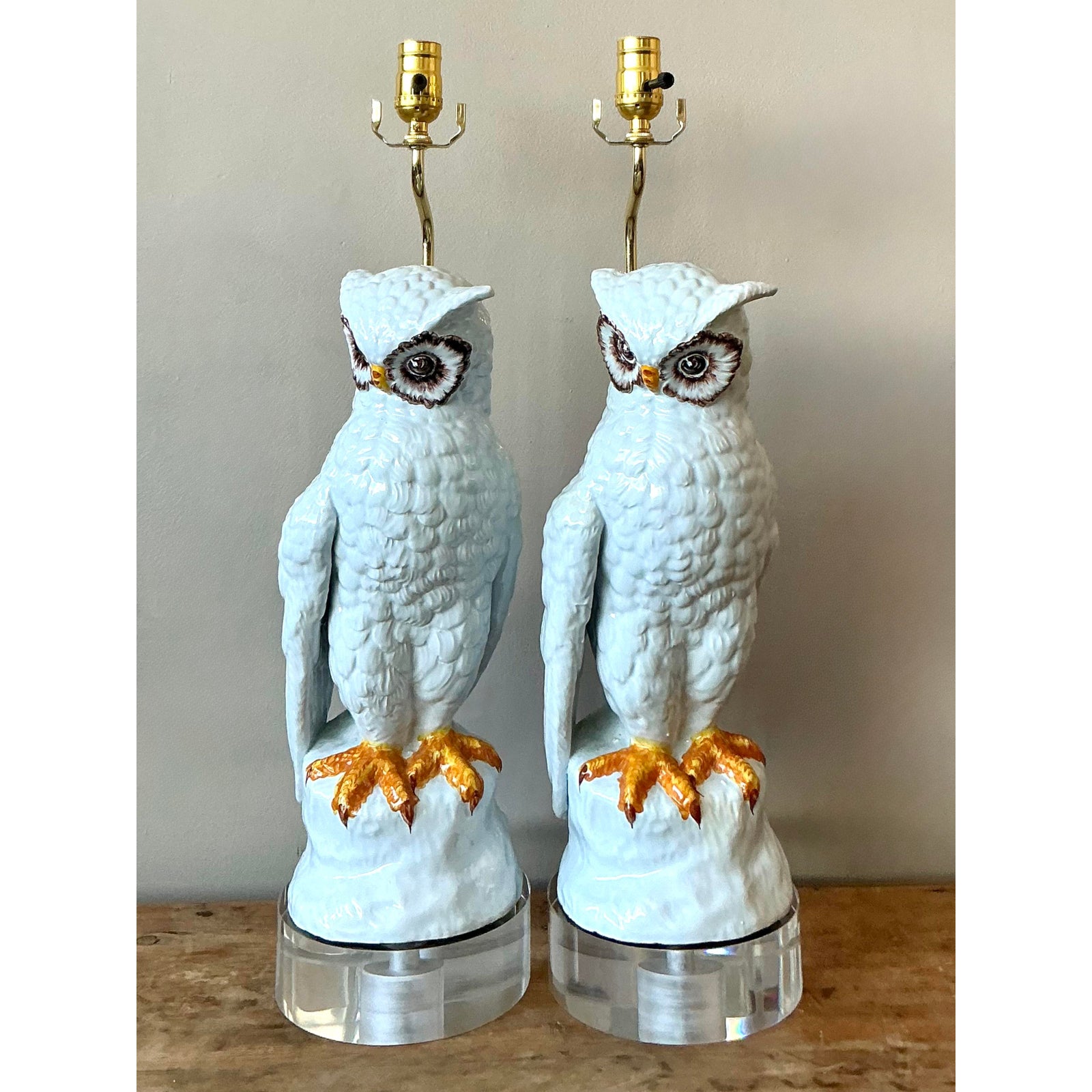 Vintage Italian Glazed Ceramic Owls - A Pair - Side view