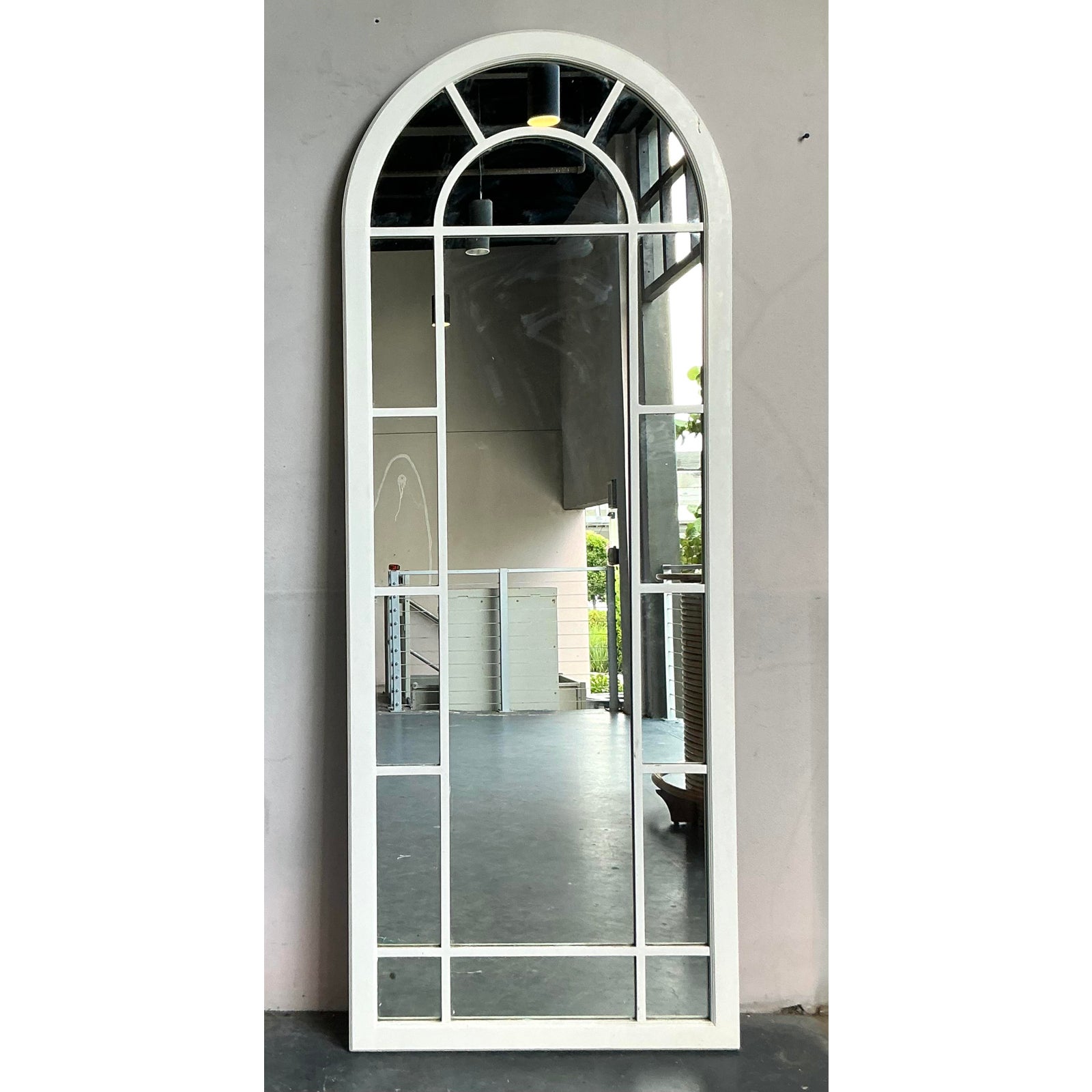 Vintage Boho Arched Millwork Floor Mirror - Side view