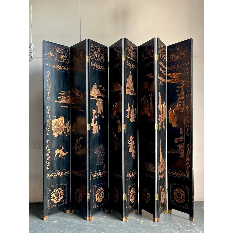 Vintage Asian Monumental 8 Panel Coromandel Screen - Detail view
