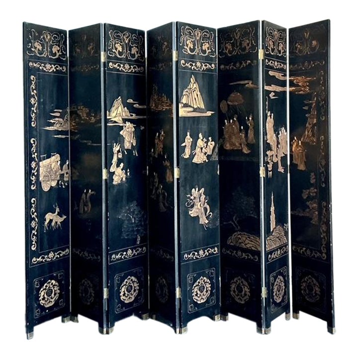 Vintage Asian Monumental 8 Panel Coromandel Screen