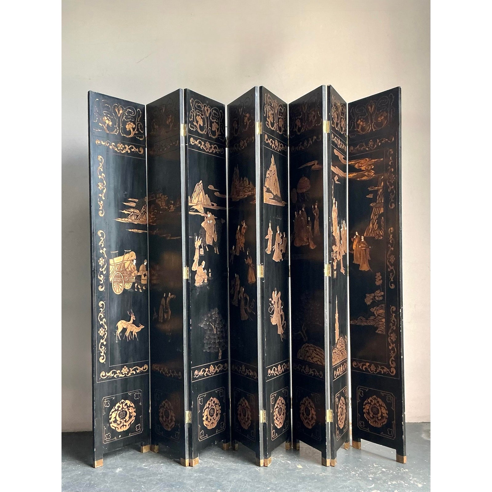 Vintage Asian Monumental 8 Panel Coromandel Screen - Back view