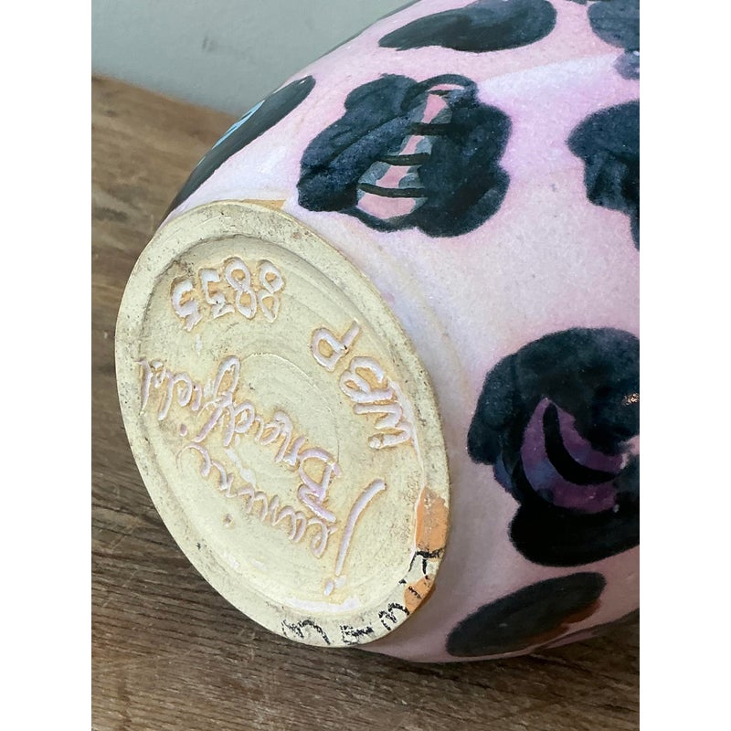 Vintage Boho Hand Painted Glazed Ceramic Vase - Top view
