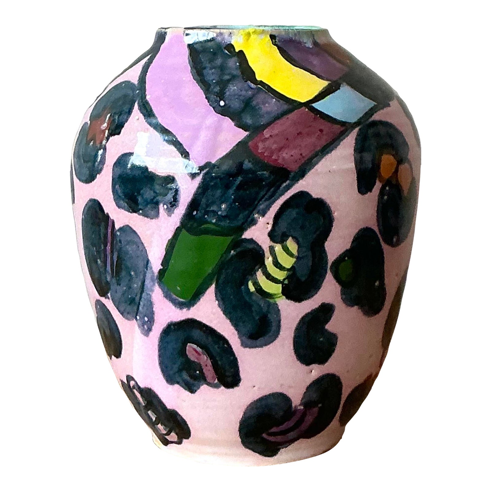 Vintage Boho Hand Painted Glazed Ceramic Vase