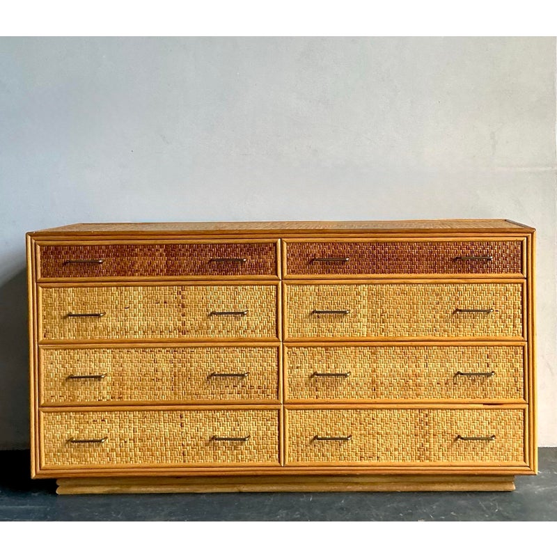 Vintage Boho Woven Rattan Dresser - Side view