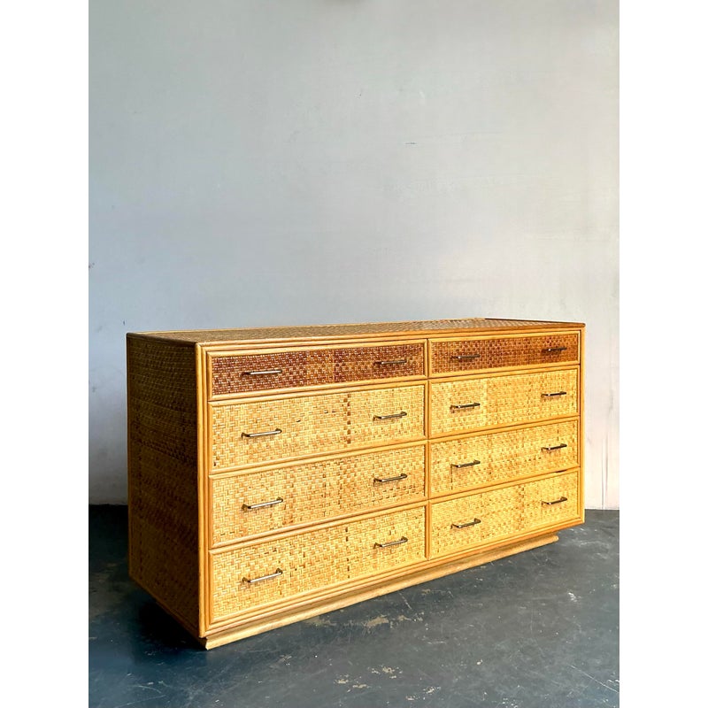 Vintage Boho Woven Rattan Dresser - Detail view