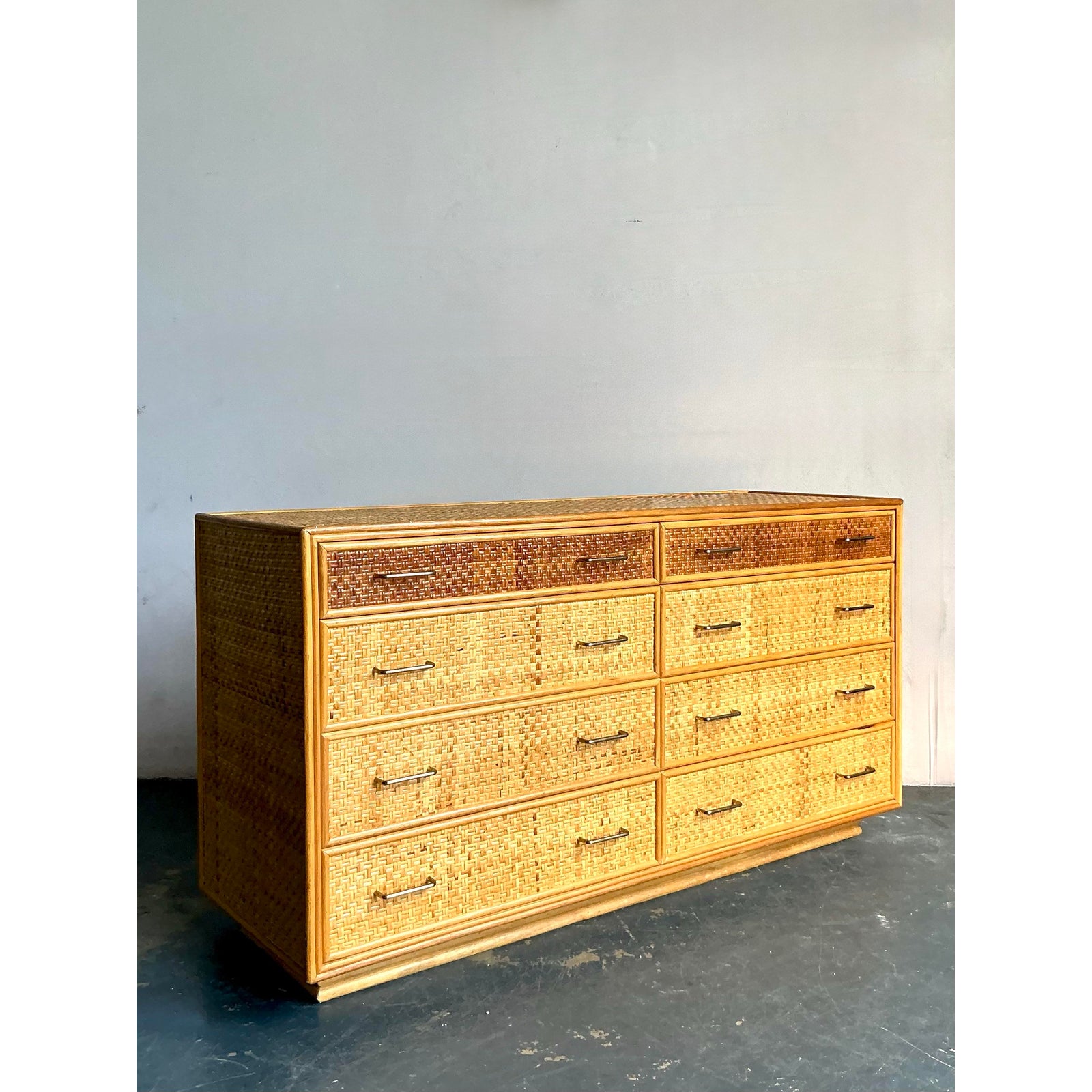 Vintage Boho Woven Rattan Dresser - Back view