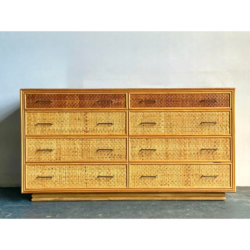 Vintage Boho Woven Rattan Dresser - Top view