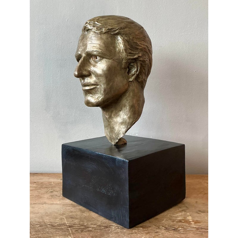 Vintage Boho Original Cast Bronze Bust of Paul Newman - Side view