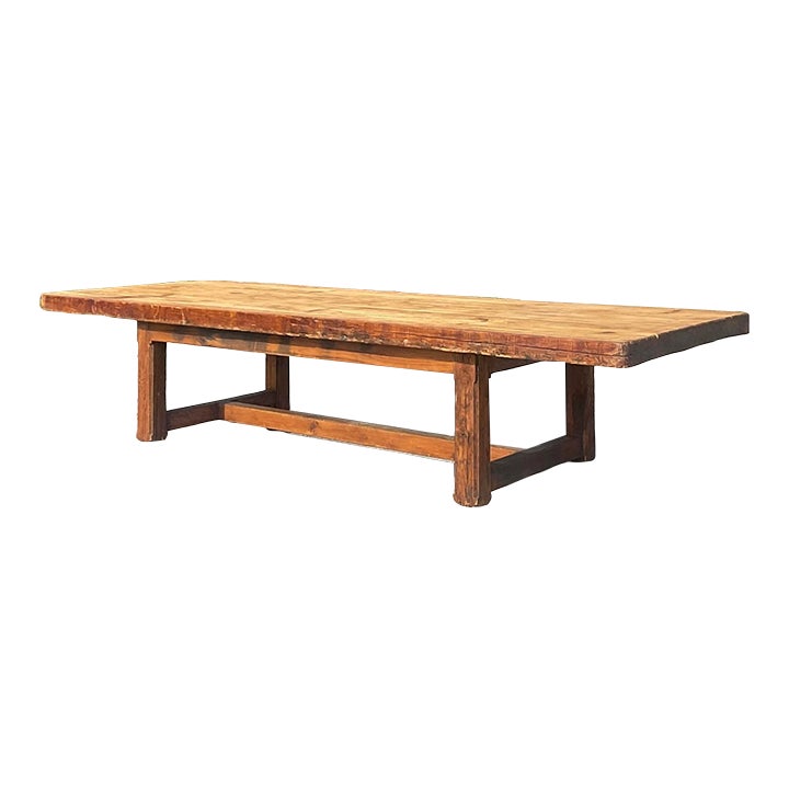 Vintage Boho Monumental Industrial Plank Dining Table on Casters