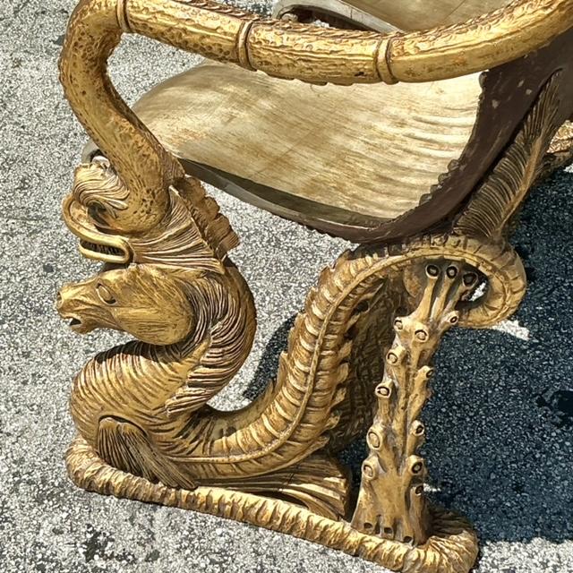 Vintage Coastal Venetian Gilt Carved Grotto and Seahorse Bench - Back view