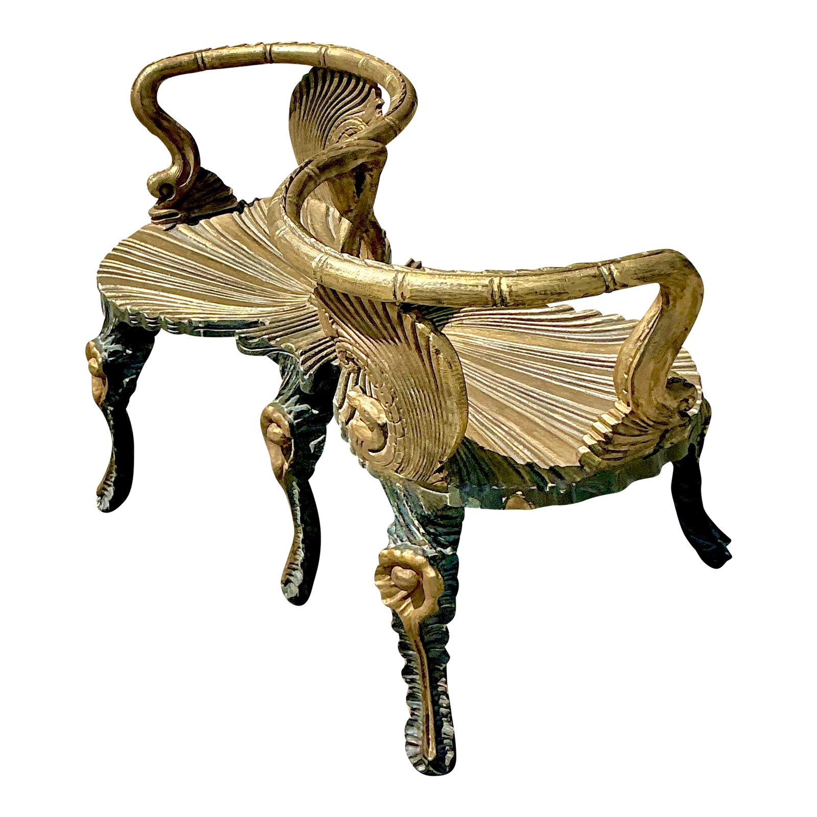 Vintage Coastal Venetian Gilt Carved Grotto Tete-A-Tete