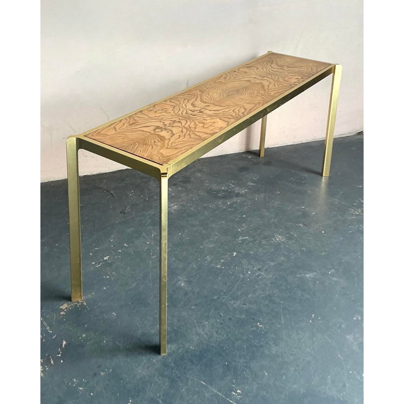 Vintage Boho Brass and Burl Console Table - Side view
