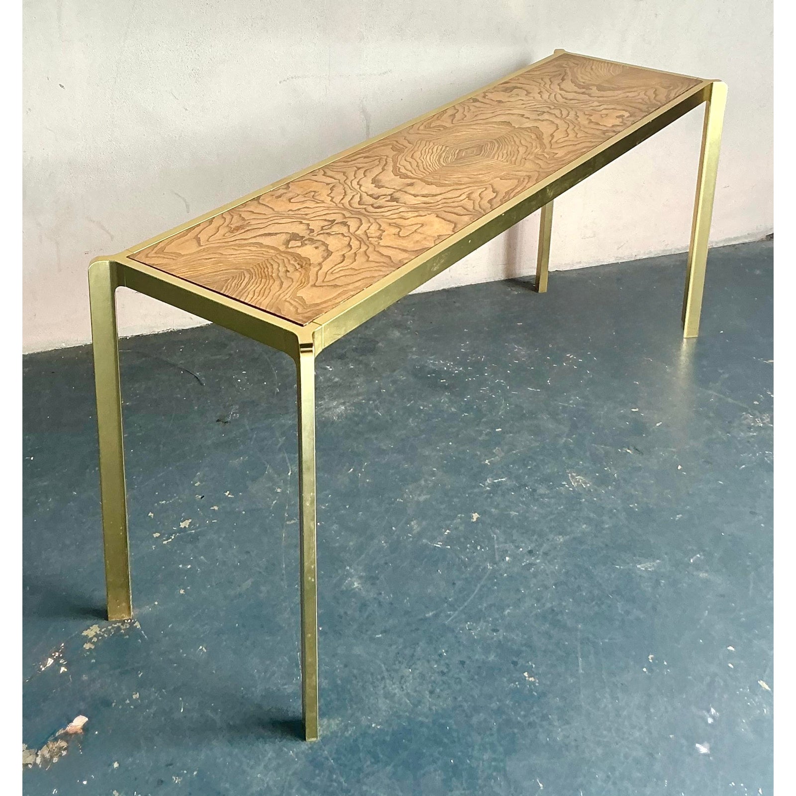 Vintage Boho Brass and Burl Console Table - Detail view