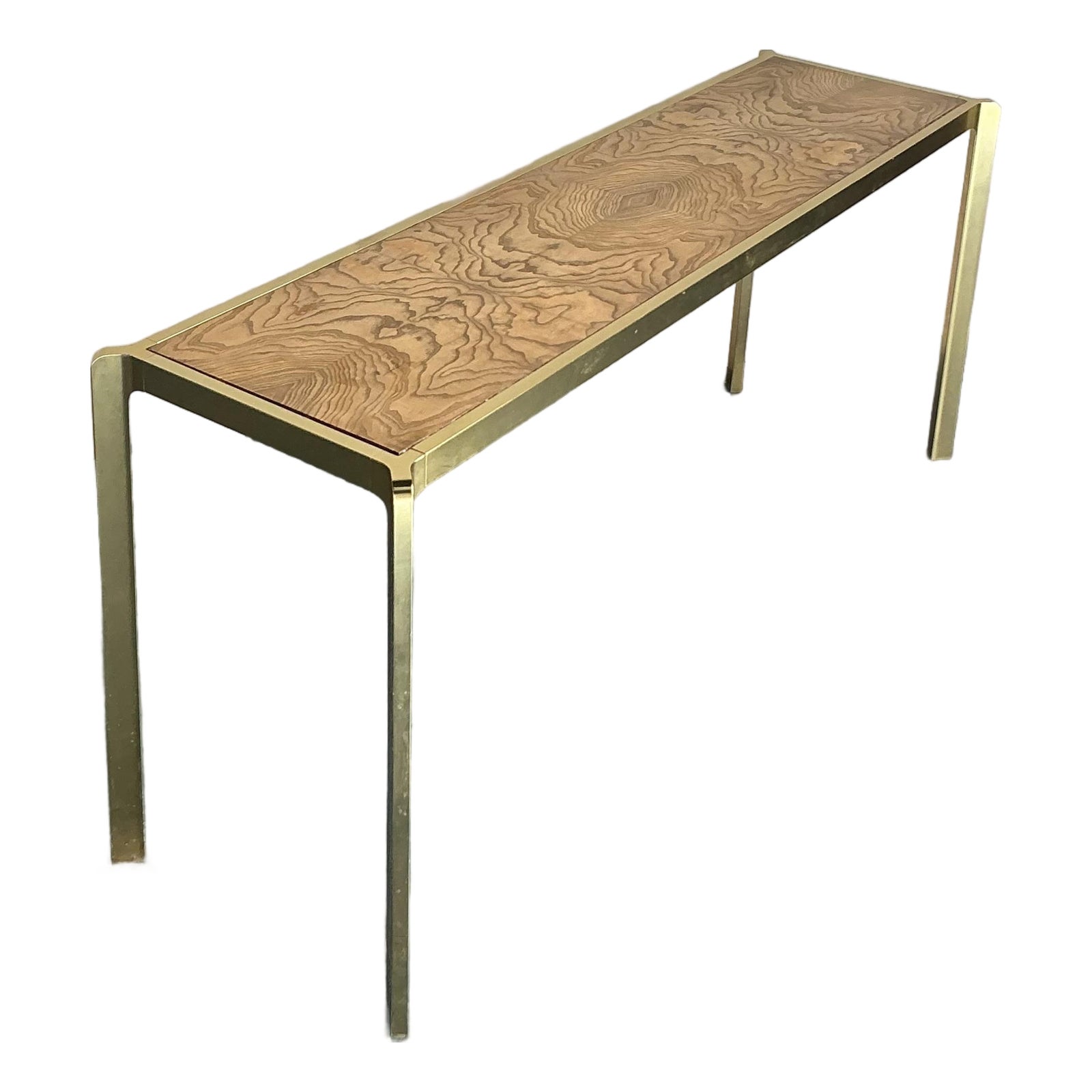 Vintage Boho Brass and Burl Console Table