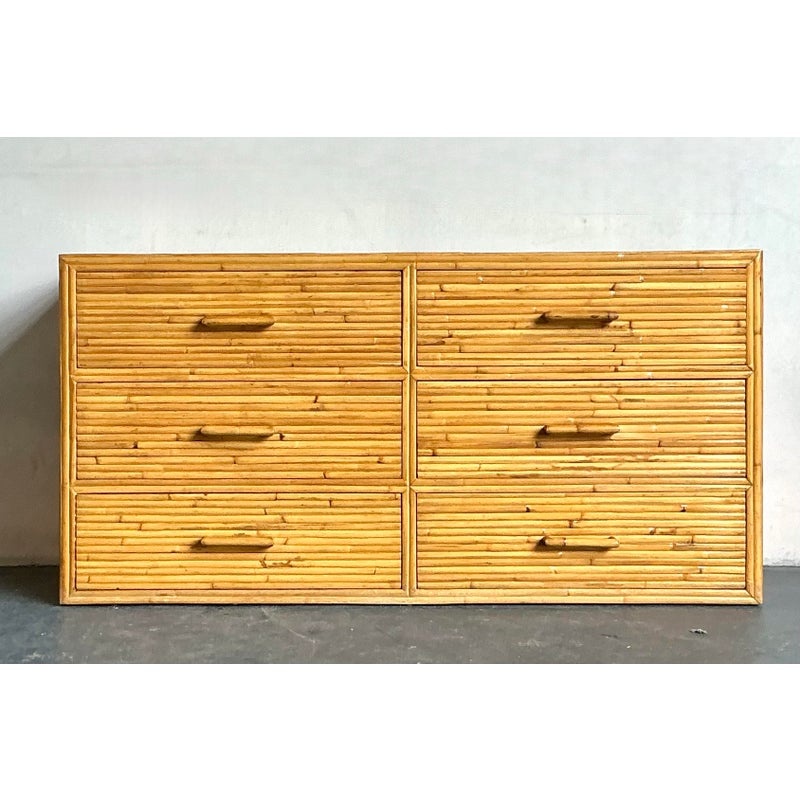 Vintage Boho Rattan Six Drawer Dresser - Side view