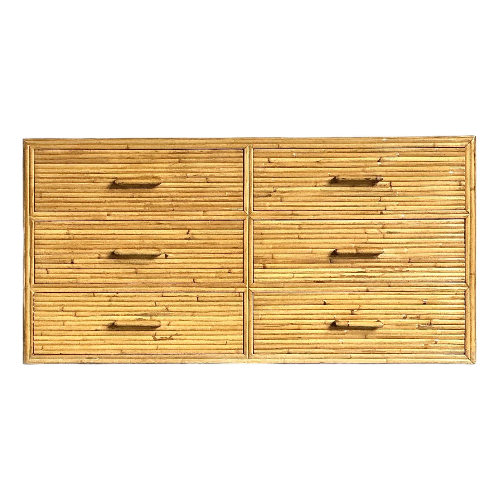 Vintage Boho Rattan Six Drawer Dresser