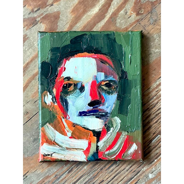 Vintage Boho Abstract Expressionist Portrait on Canvas - Detail view