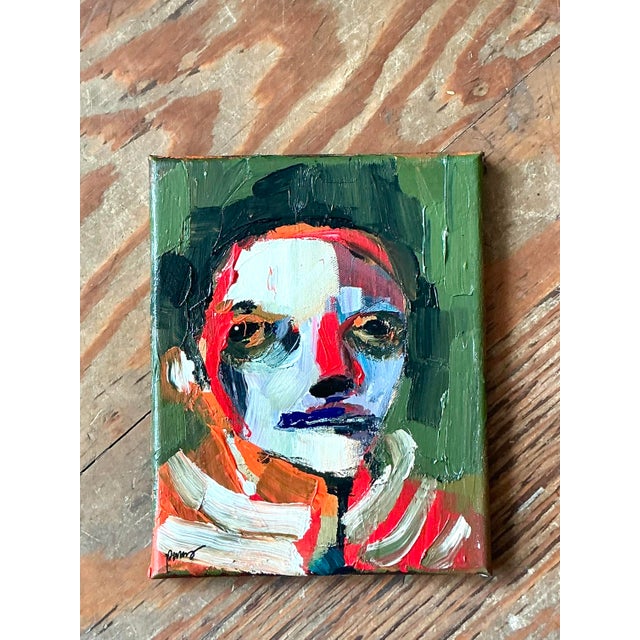 Vintage Boho Abstract Expressionist Portrait on Canvas - Side view