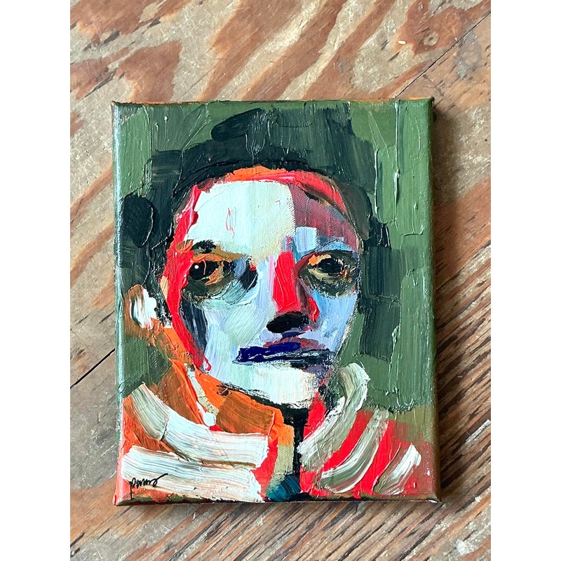Vintage Boho Abstract Expressionist Portrait on Canvas - Back view
