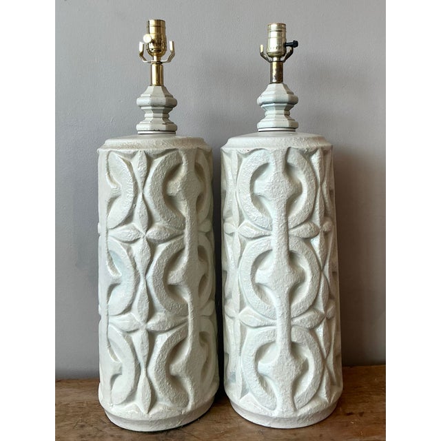 Vintage Boho Painted Ceramic Lamps - A Pair - Detail view