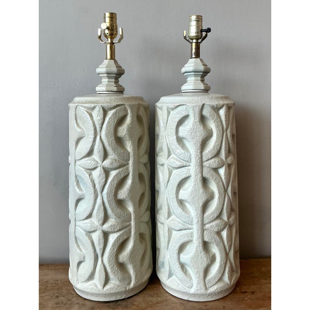 Vintage Boho Painted Ceramic Lamps - A Pair - Side view