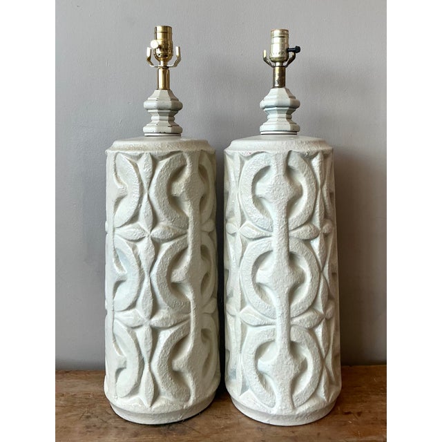 Vintage Boho Painted Ceramic Lamps - A Pair - Top view