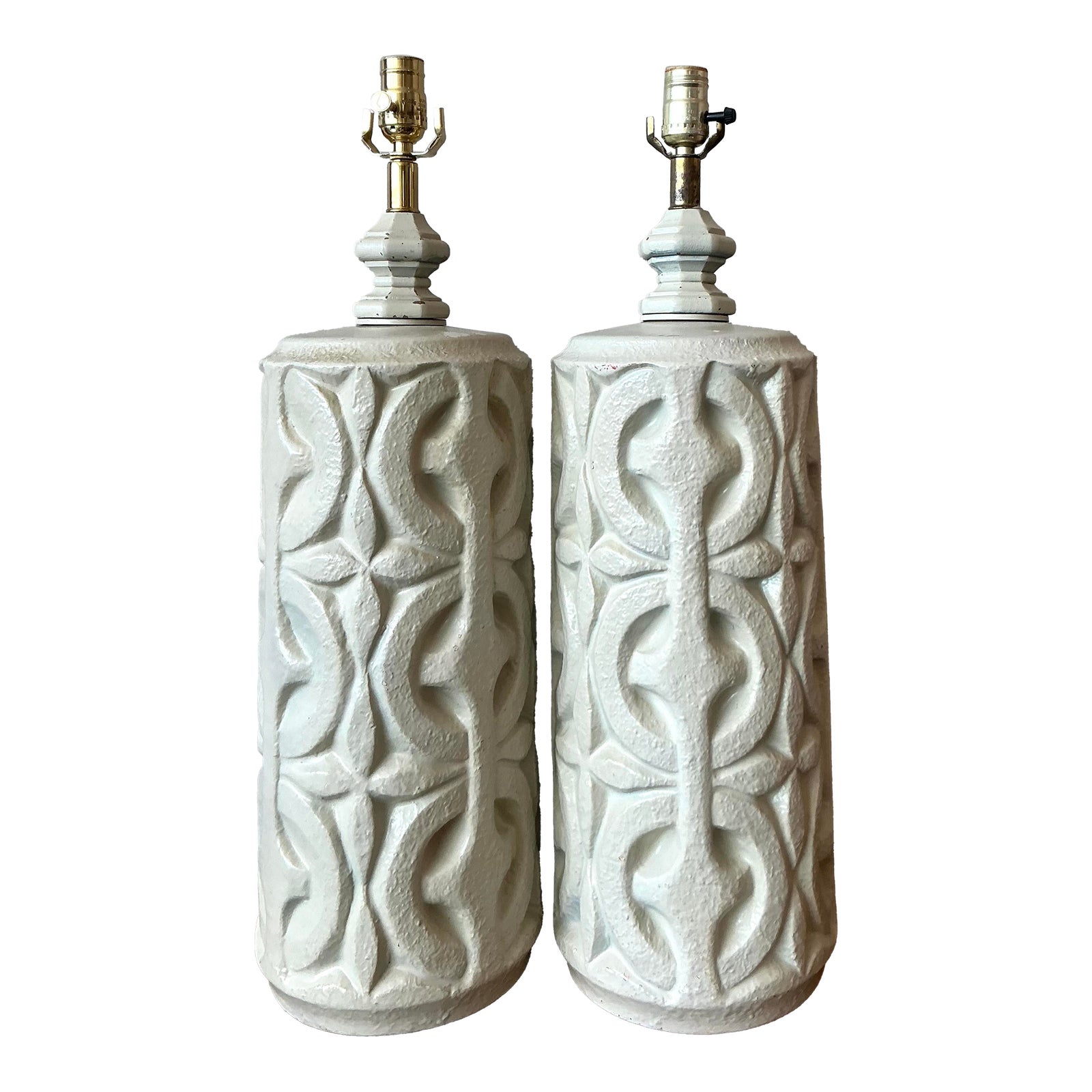 Vintage Boho Painted Ceramic Lamps - A Pair