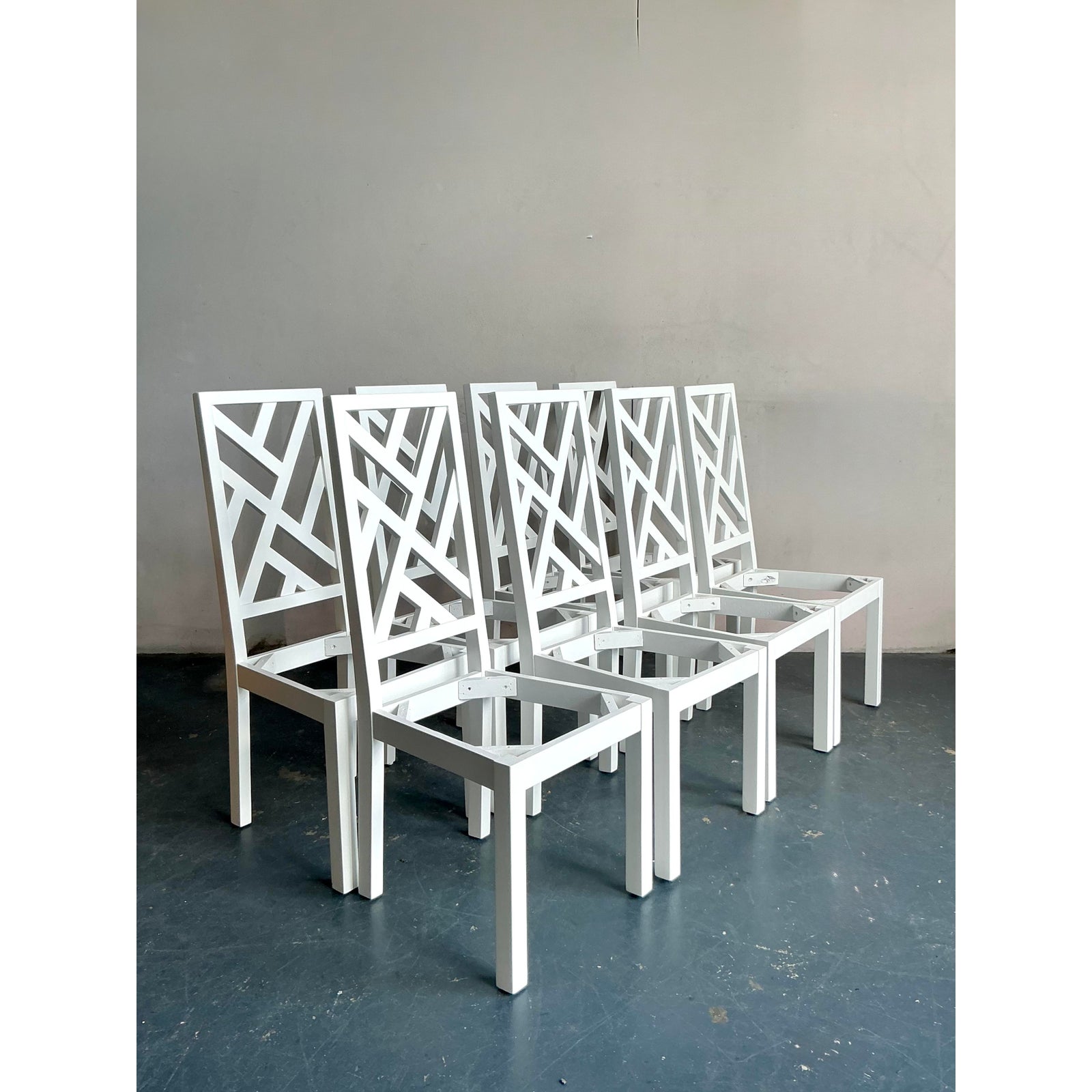 Vintage Regency Chinese Chippendale Dining Chairs - Set of 8 - Side view