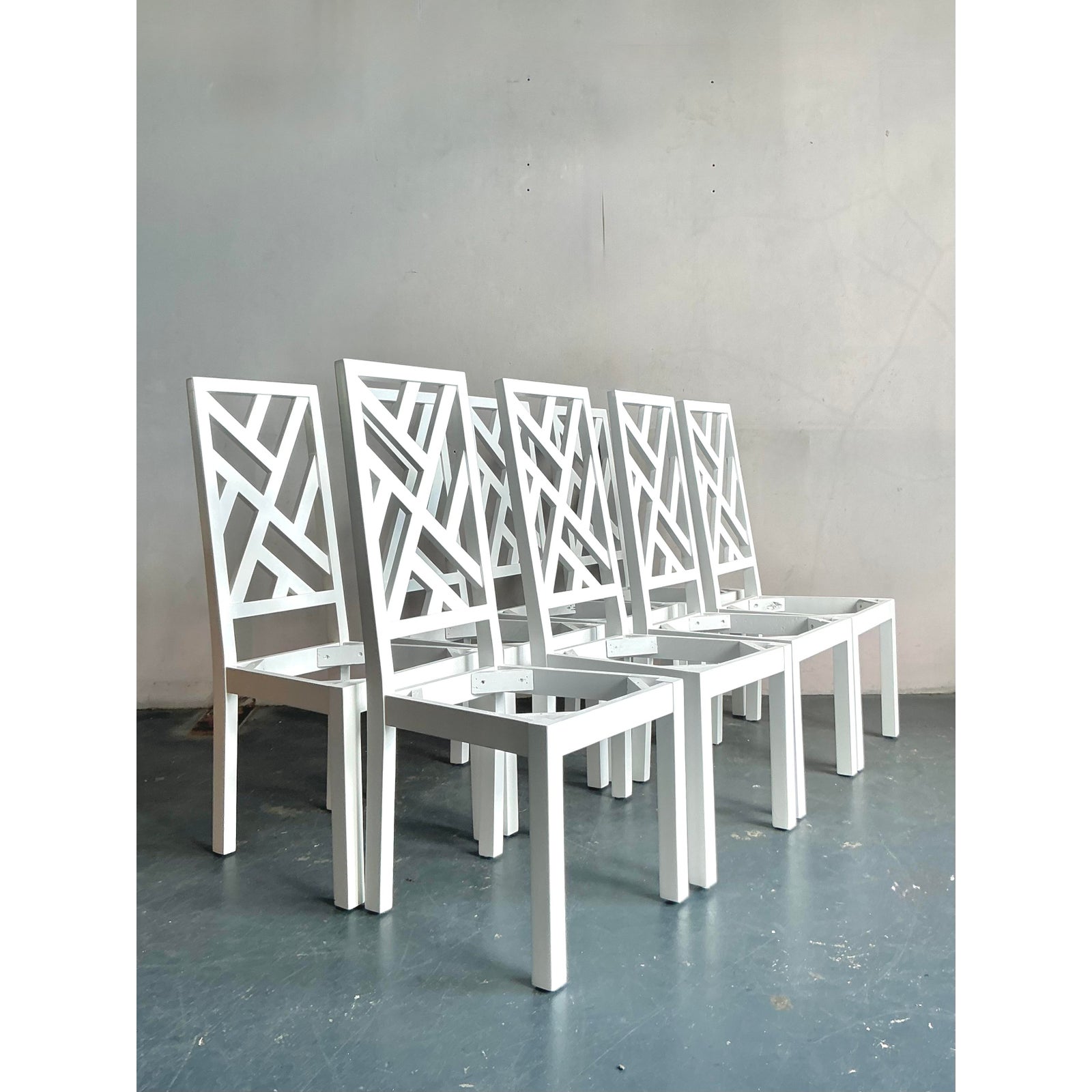 Vintage Regency Chinese Chippendale Dining Chairs - Set of 8 - Back view
